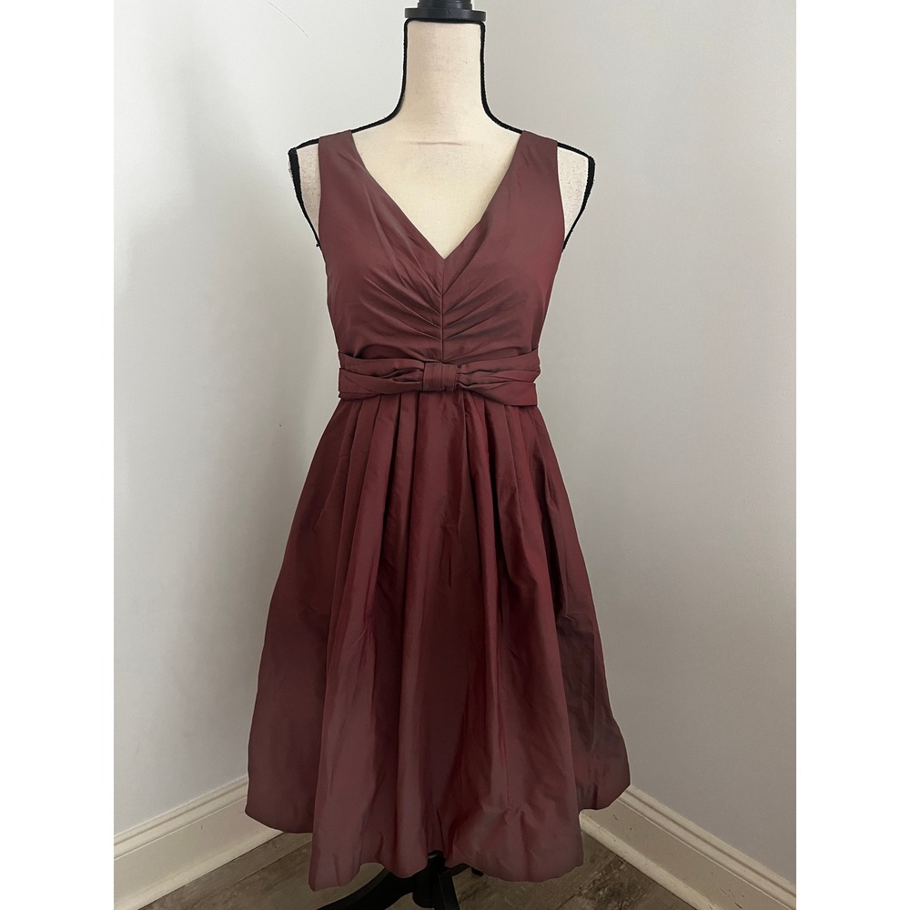V-Neck Bow Cocktail Dress sz 0 Burgundy Wine Retro 60s Feminine Pinup Rockabilly